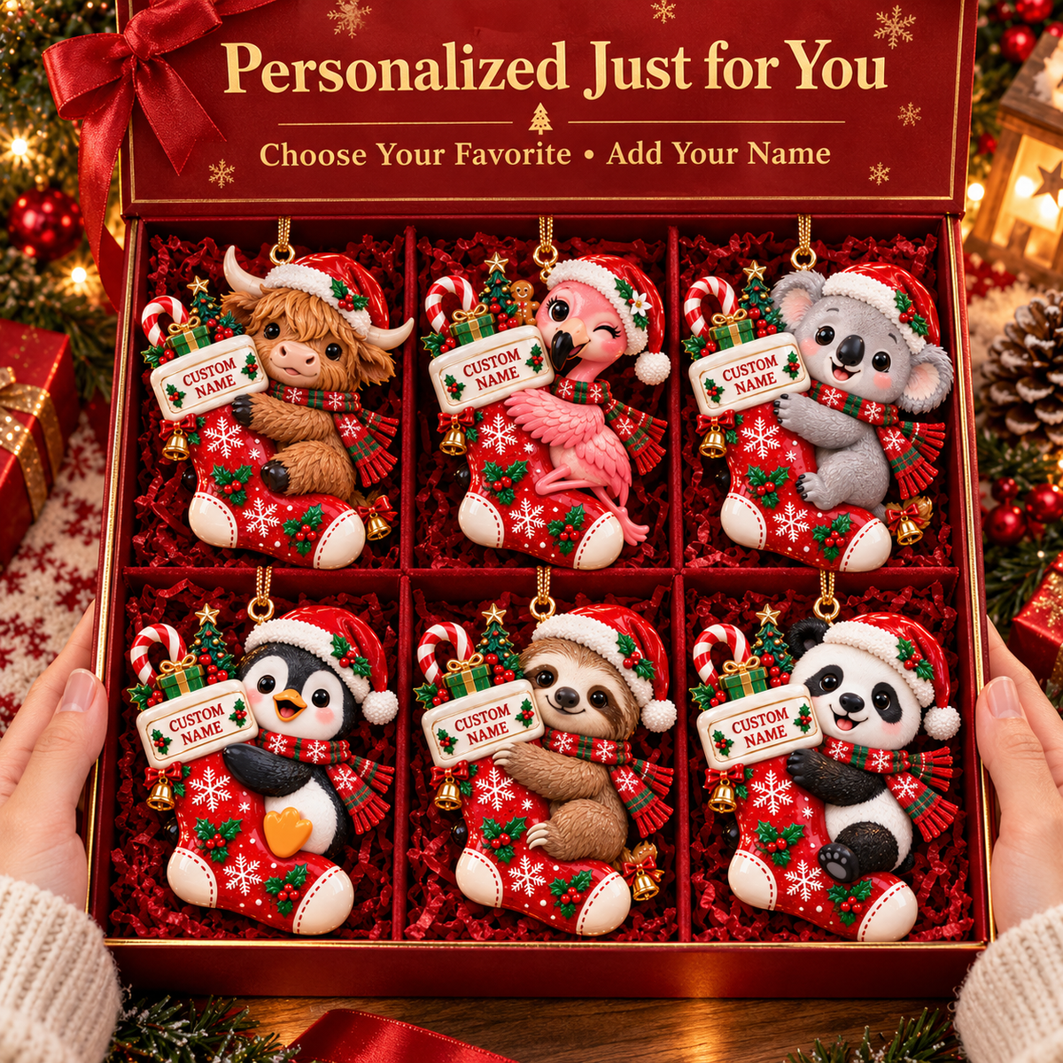 🎄 Personalized Christmas Stocking Animal Ornament