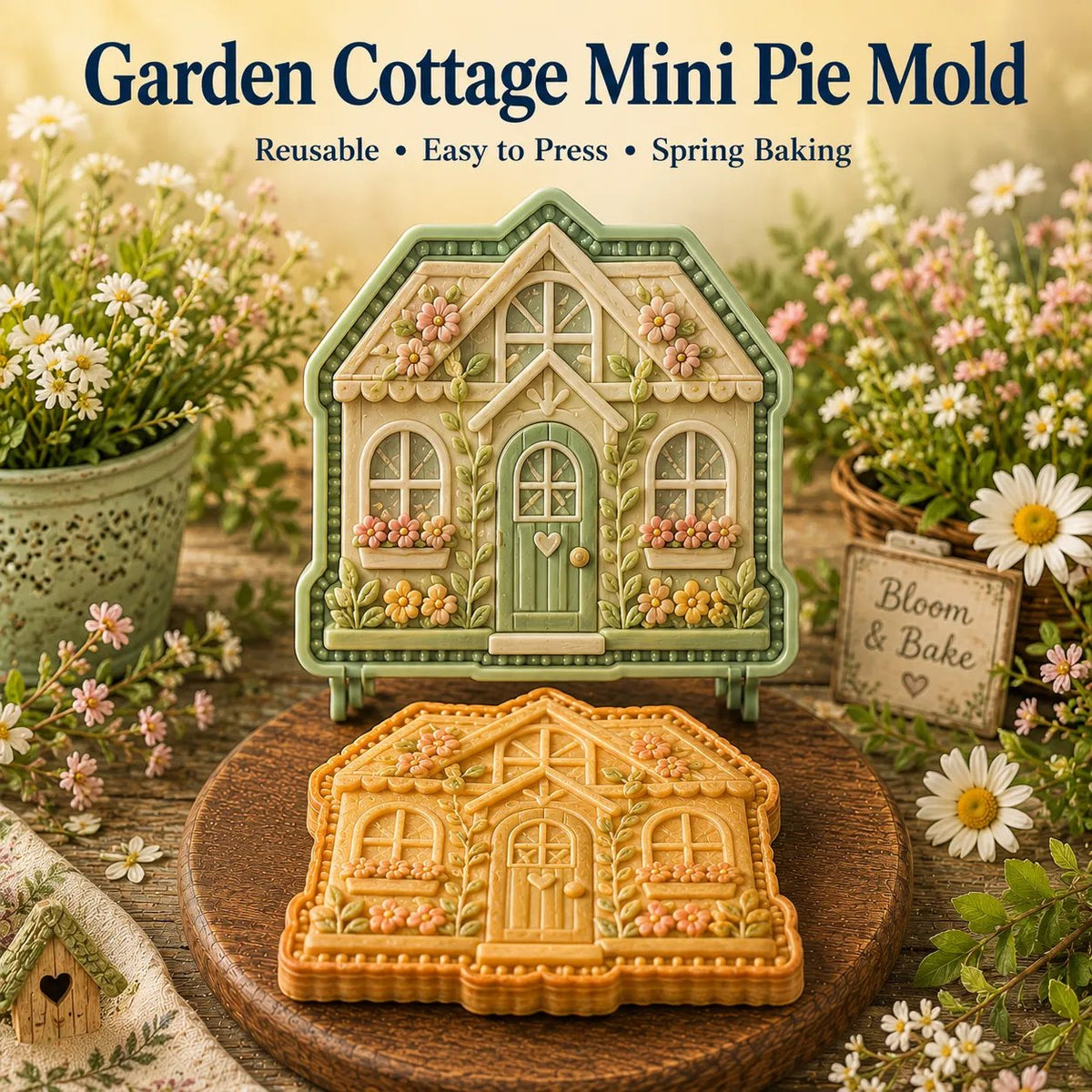 🌸 8-Design Spring Garden Mini Pie Mold Collection – Reusable Embossed Molds for Shaping Detailed Bee, Butterfly, Ladybug, Sunflower, Cottage &amp; More 🥧✨