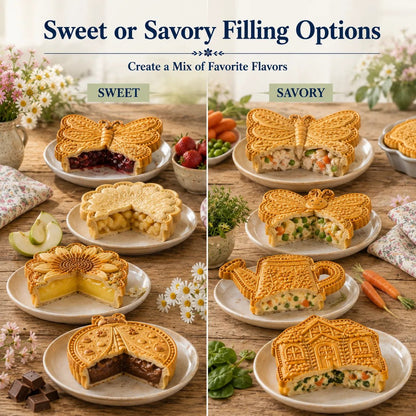 🌸 8-Design Spring Garden Mini Pie Mold Collection – Reusable Embossed Molds for Shaping Detailed Bee, Butterfly, Ladybug, Sunflower, Cottage &amp; More 🥧✨