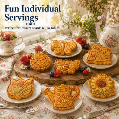 🌸 8-Design Spring Garden Mini Pie Mold Collection – Reusable Embossed Molds for Shaping Detailed Bee, Butterfly, Ladybug, Sunflower, Cottage &amp; More 🥧✨