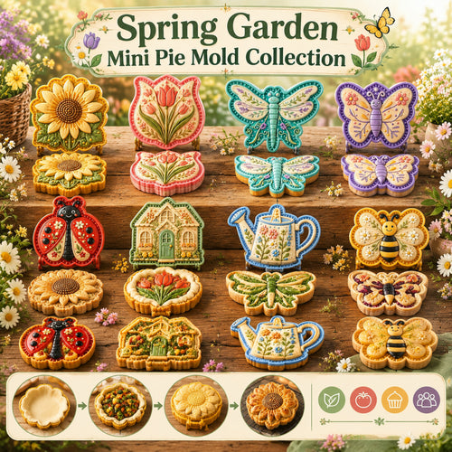 🌸 8-Design Spring Garden Mini Pie Mold Collection – Reusable Embossed Molds for Shaping Detailed Bee, Butterfly, Ladybug, Sunflower, Cottage &amp; More 🥧✨