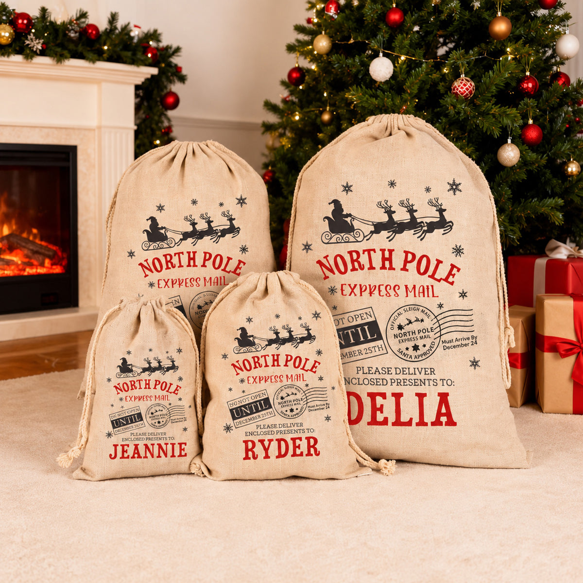 Personalized North Pole Express Mail Santa Sack – Custom Name Burlap Gift Bag