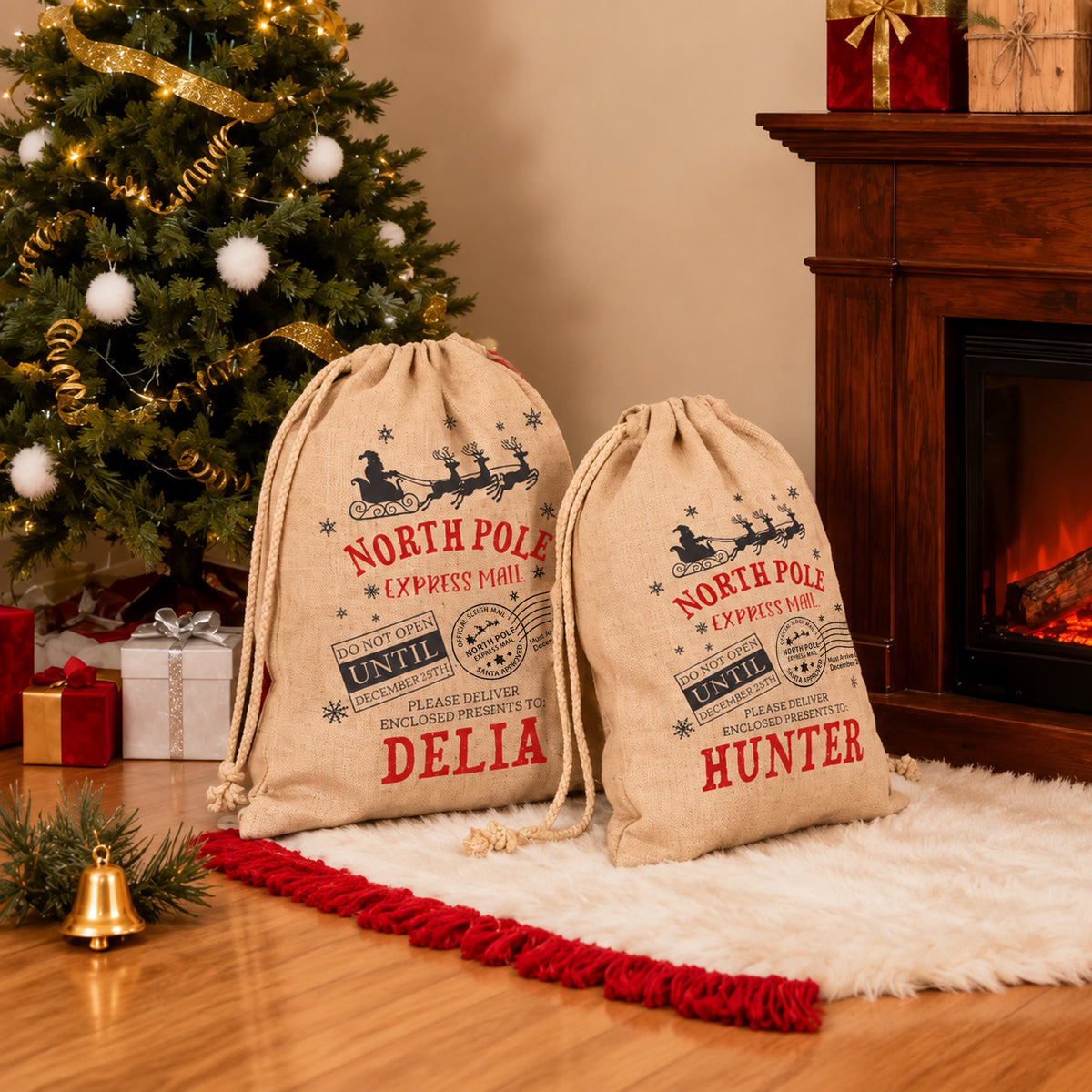 Personalized North Pole Express Mail Santa Sack – Custom Name Burlap Gift Bag
