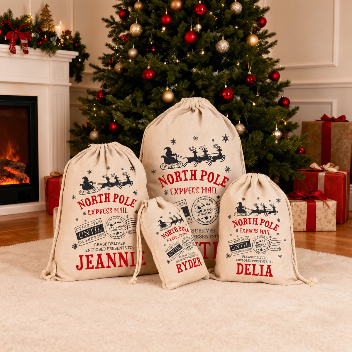 Personalized North Pole Express Mail Santa Sack – Custom Name Burlap Gift Bag