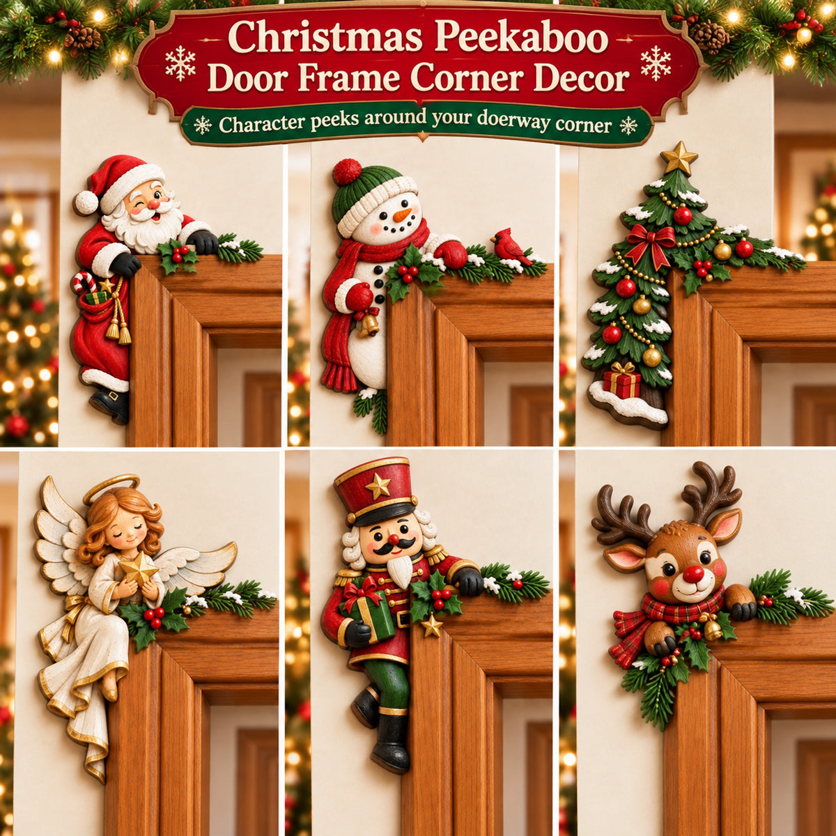 🎄 Christmas Peekaboo Door Frame Corner Decor