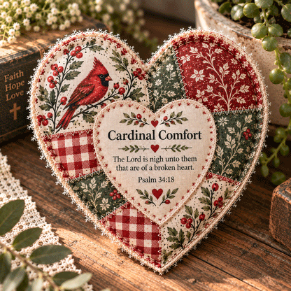 ❤️ Faith & Comfort Patchwork Heart – Scripture-Inspired Keepsake