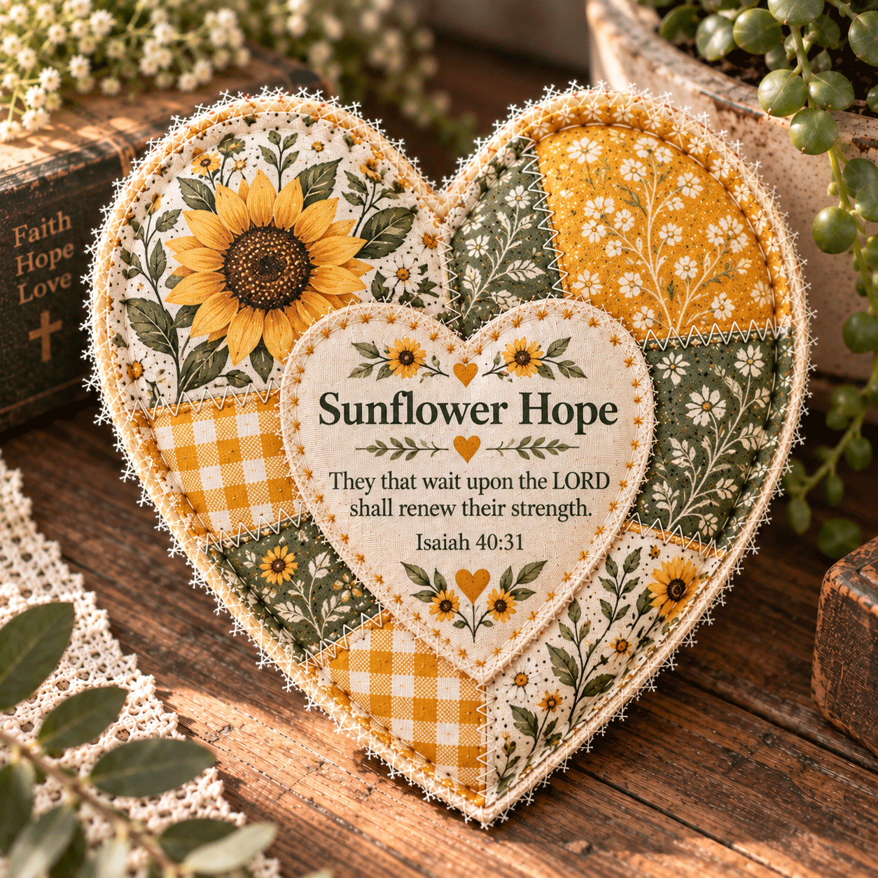 ❤️ Faith & Comfort Patchwork Heart – Scripture-Inspired Keepsake