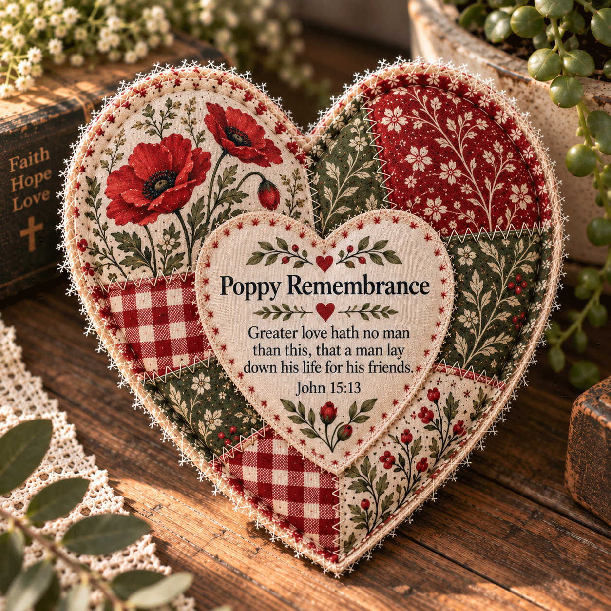 ❤️ Faith & Comfort Patchwork Heart – Scripture-Inspired Keepsake