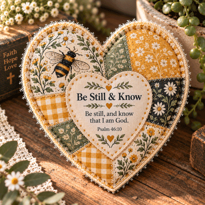 ❤️ Faith & Comfort Patchwork Heart – Scripture-Inspired Keepsake