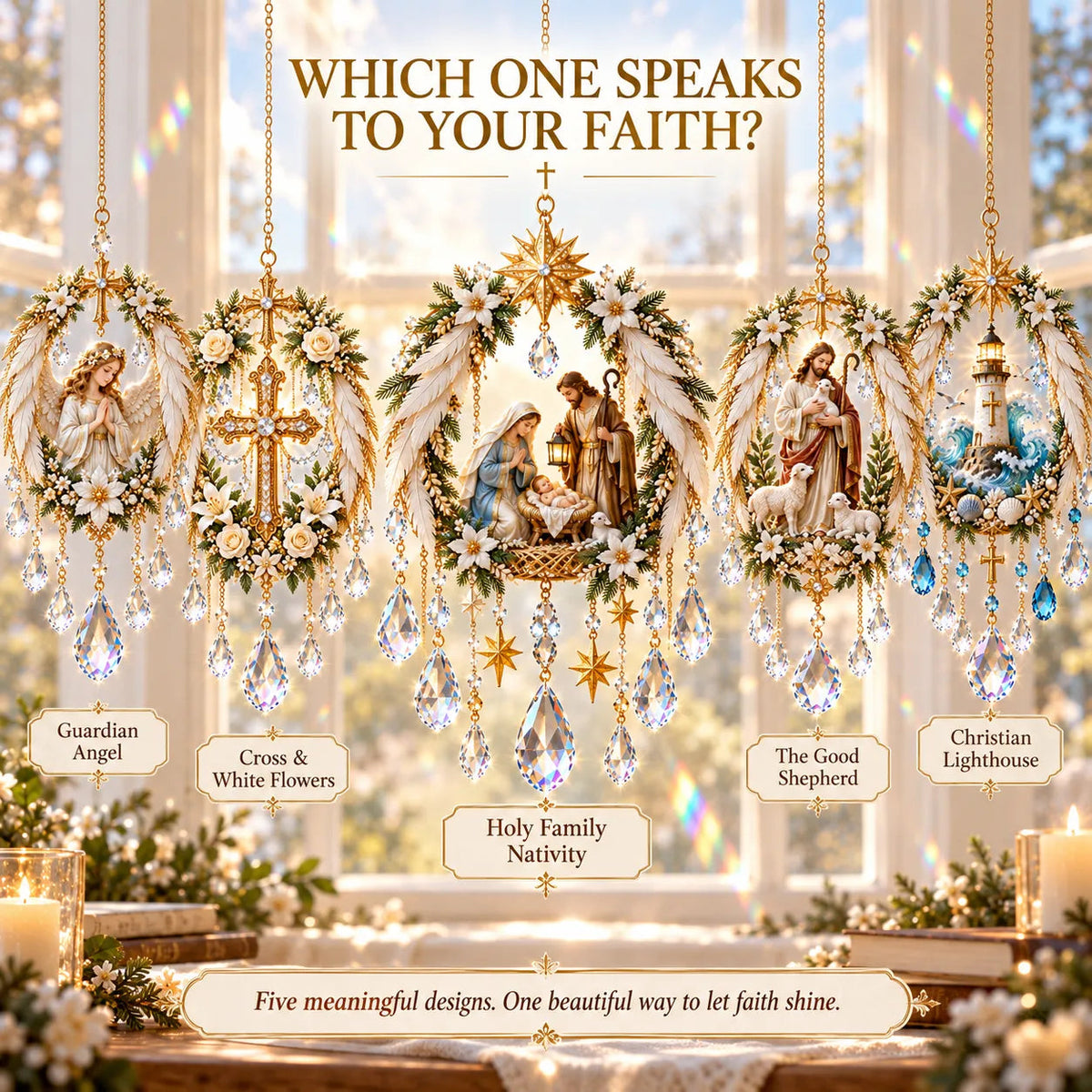 ✝️ Christian Crystal Suncatcher – 5 Faith-Inspired Window Designs with Cascading Rainbow Crystals ✨☀️