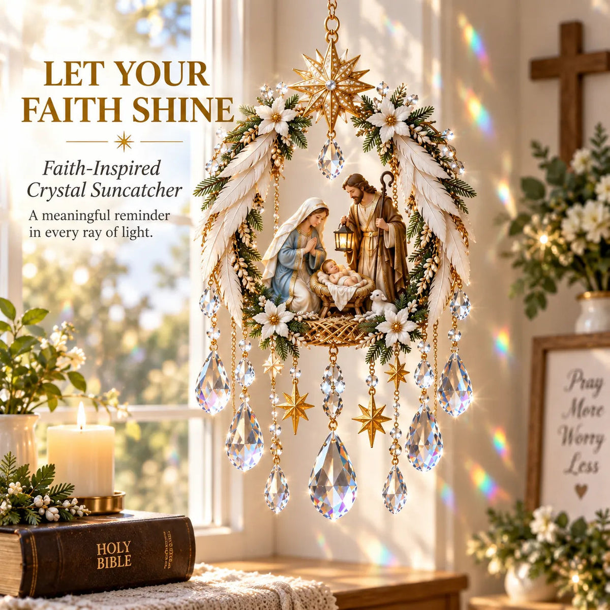 ✝️ Christian Crystal Suncatcher – 5 Faith-Inspired Window Designs with Cascading Rainbow Crystals ✨☀️