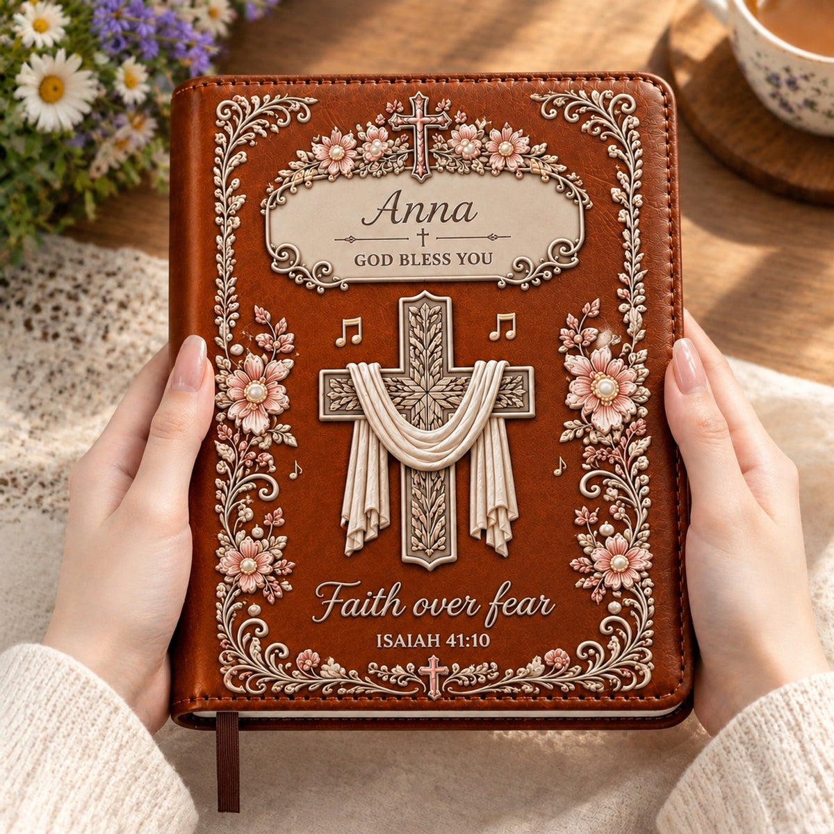 Personalized Faith Over Fear Journal – Custom Name Scripture Notebook