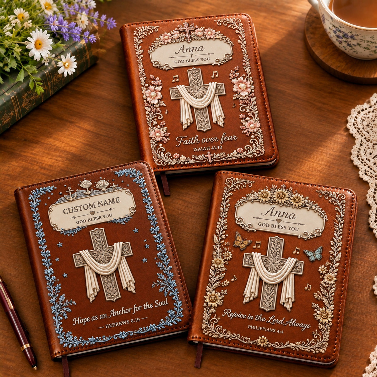 Personalized Faith Over Fear Journal – Custom Name Scripture Notebook