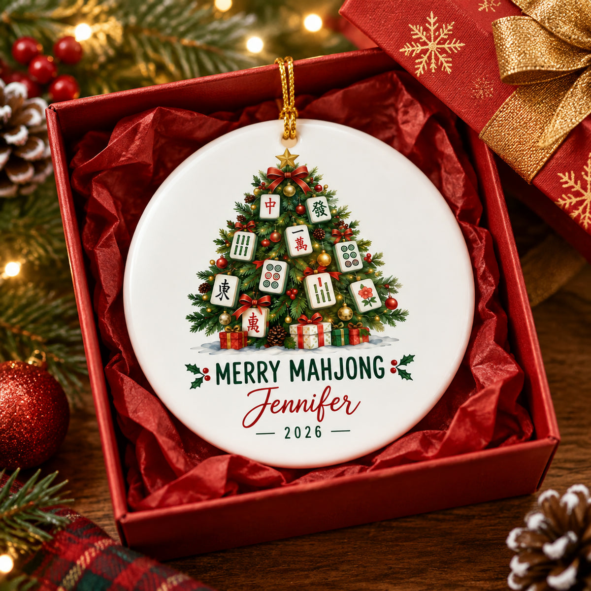 🀄 Personalized "Merry Mahjong" Ceramic Ornament