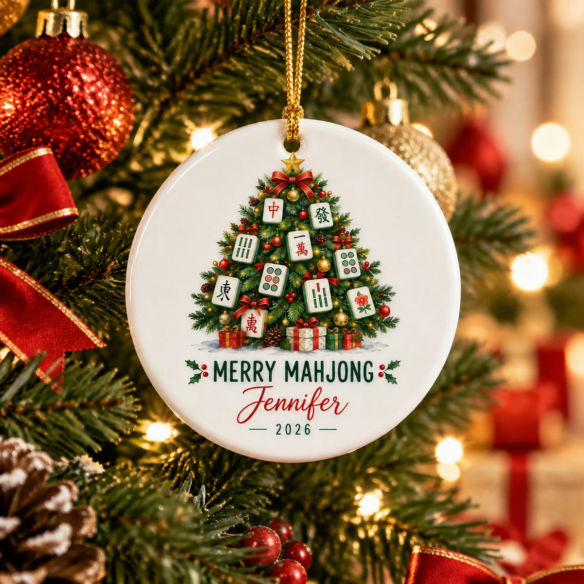 🀄 Personalized "Merry Mahjong" Ceramic Ornament