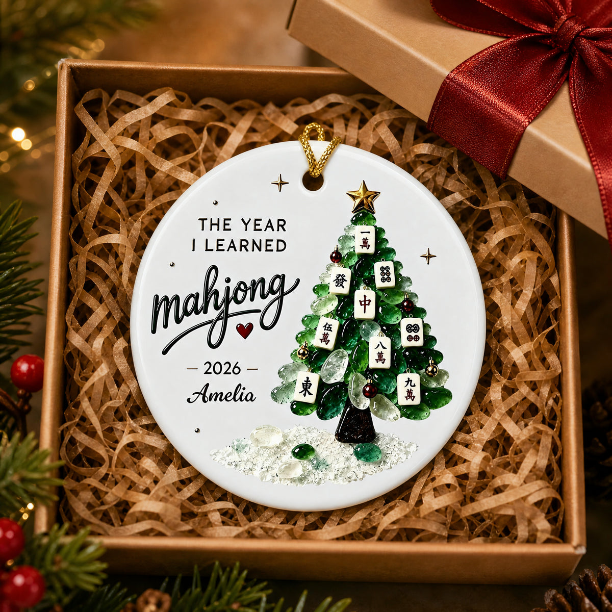 🀄 Personalized Mahjong Christmas Ornament – Custom Name Year Ceramic Keepsake