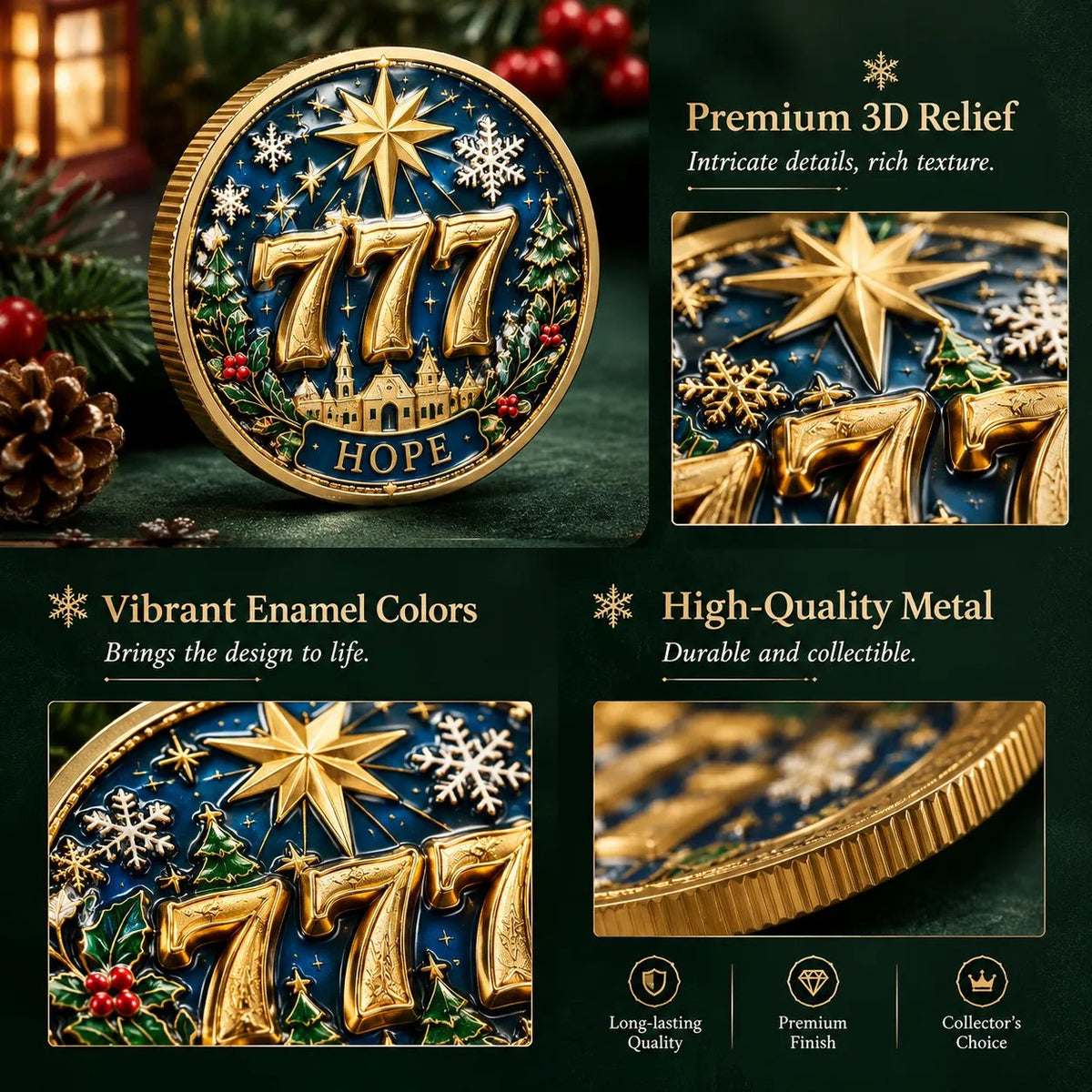 🍀 Lucky 777 Christmas Blessing Coin – Nine wishes. One beautiful collection. 🎄✨