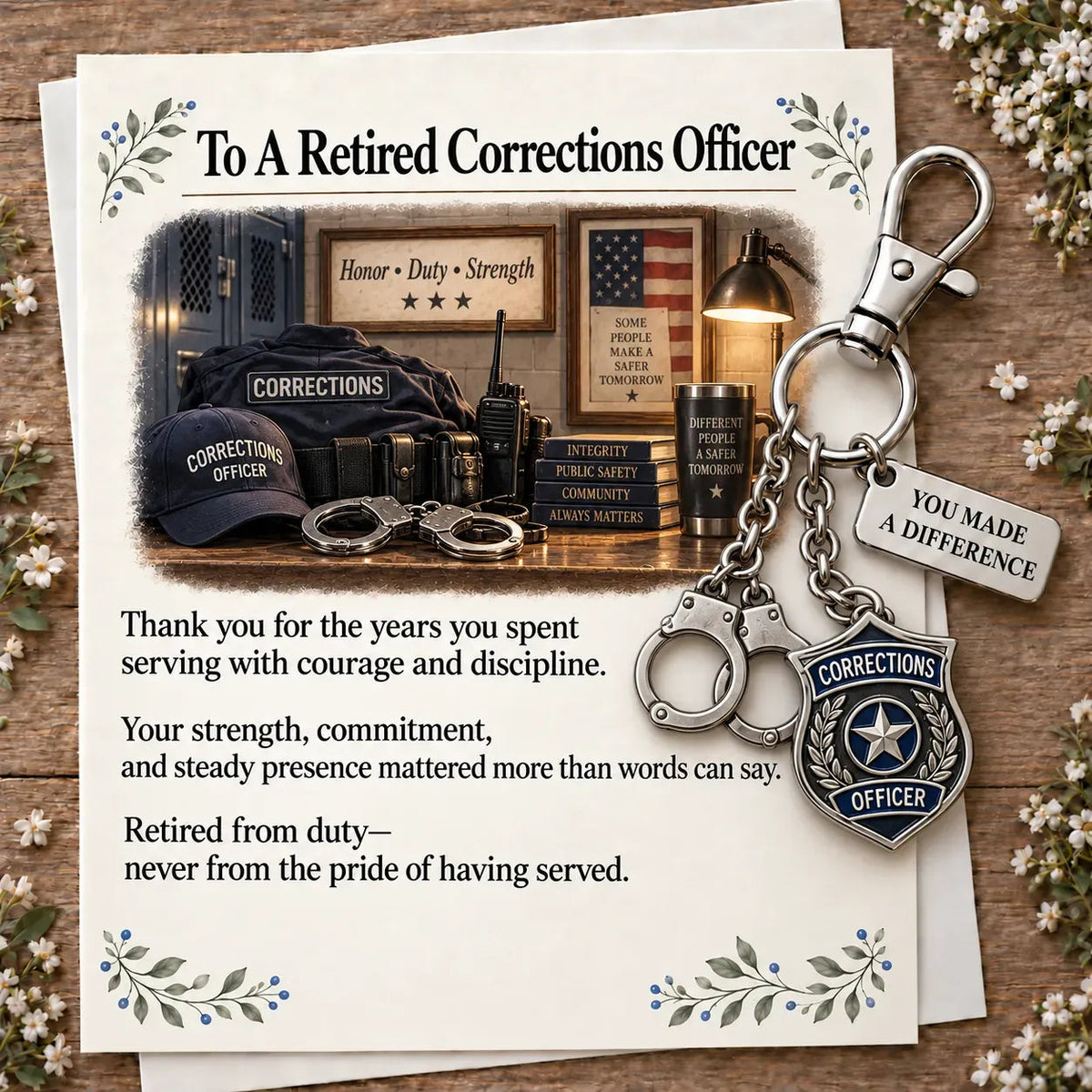 🎁 "You Make a Difference" Retirement Appreciation Gift Set – Keychain & Greeting Card 💛✨