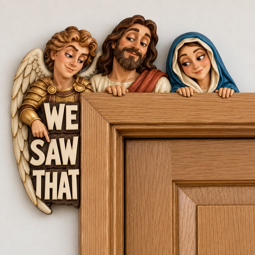 🕊️ "We Saw That" Holy Family Angel Door Frame Decor – Left/Right Peeking Style