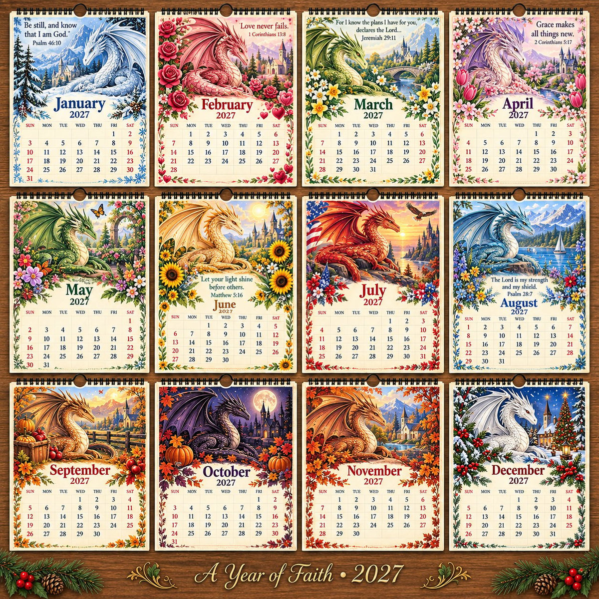🐉 2027 Dragon Seasons of Faith Calendar – The seasons change. Faith remains. Carry courage, hope, and grace with you through all of 2027. ✨📖
