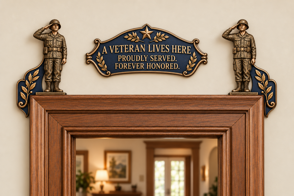 🎖️✨ "A Veteran Lives Here" – Proudly Served 3-Piece Door Frame Decor Set