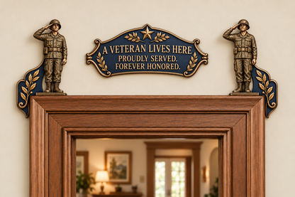 🎖️✨ "A Veteran Lives Here" – Proudly Served 3-Piece Door Frame Decor Set