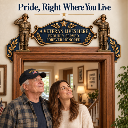 🎖️✨ "A Veteran Lives Here" – Proudly Served 3-Piece Door Frame Decor Set