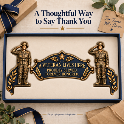 🎖️✨ "A Veteran Lives Here" – Proudly Served 3-Piece Door Frame Decor Set