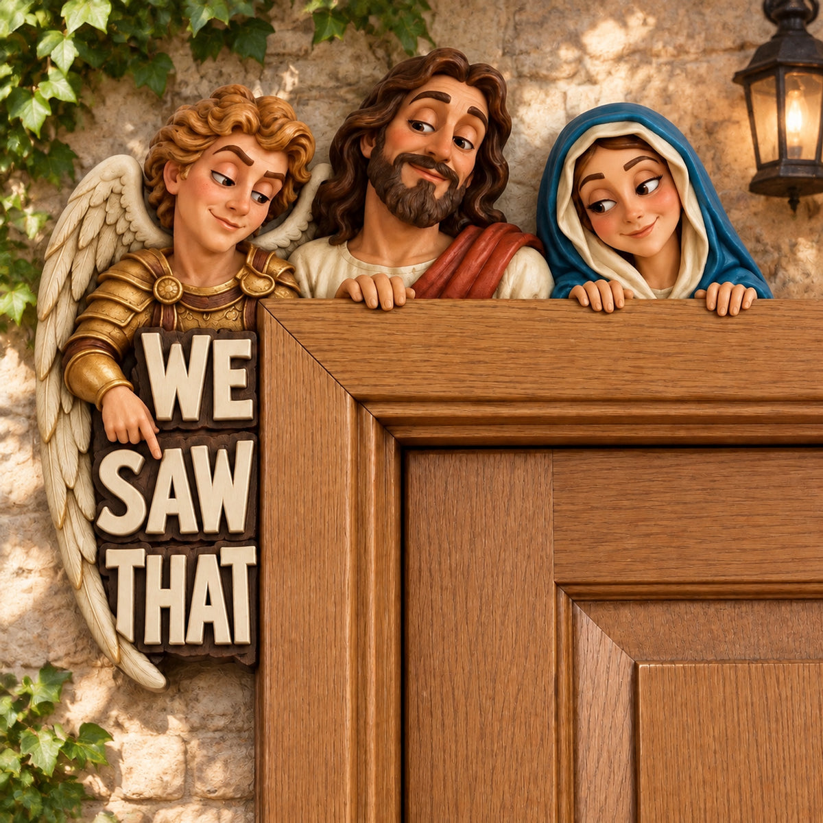 🕊️ "We Saw That" Holy Family Angel Door Frame Decor – Left/Right Peeking Style