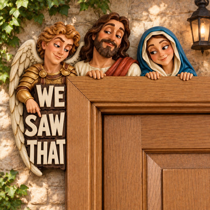 🕊️ "We Saw That" Holy Family Angel Door Frame Decor – Left/Right Peeking Style