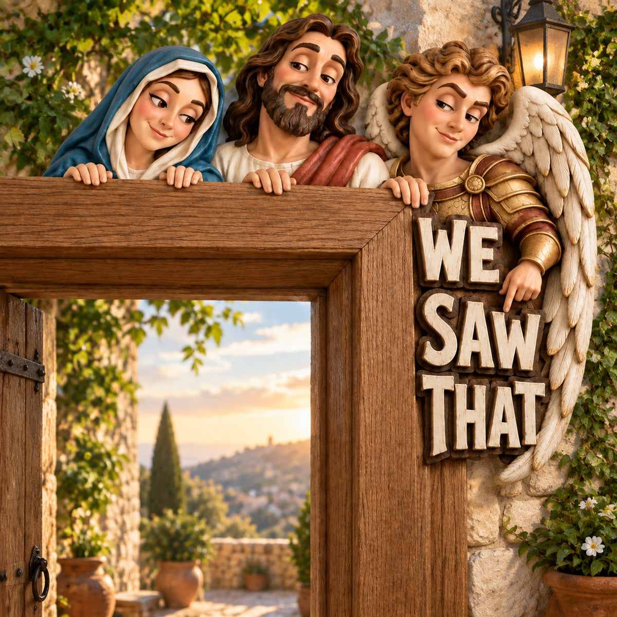 🕊️ "We Saw That" Holy Family Angel Door Frame Decor – Left/Right Peeking Style