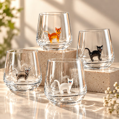 🐱 3D Inner Cat Glass Cup – Handmade Stemless Tumbler