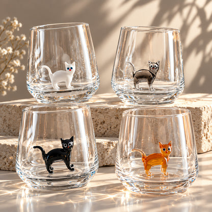 🐱 3D Inner Cat Glass Cup – Handmade Stemless Tumbler