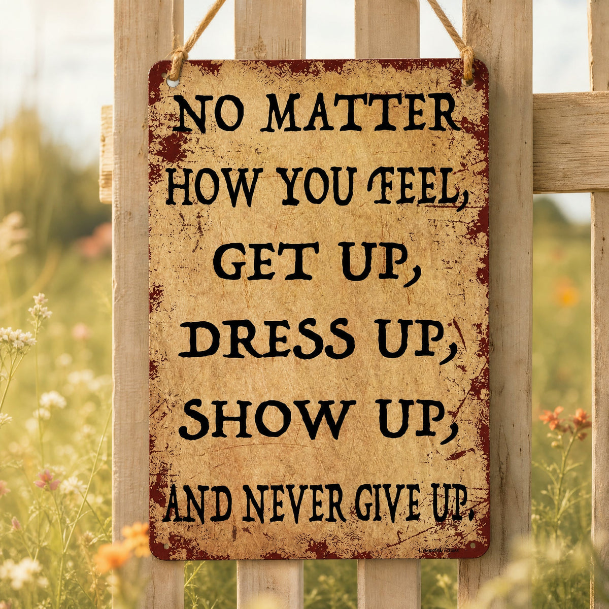 💙 Inspirational Vintage Metal Sign – "Never Give Up" Motivational Wall Decor ✨🏡