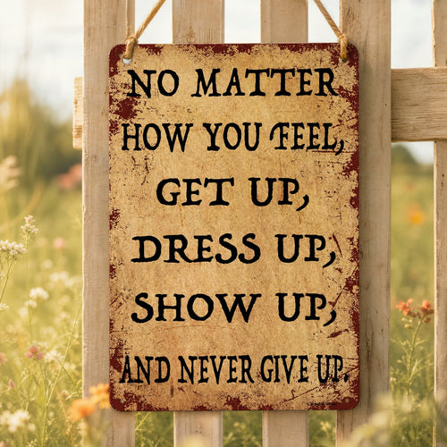 💙 Inspirational Vintage Metal Sign – "Never Give Up" Motivational Wall Decor ✨🏡