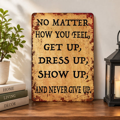 💙 Inspirational Vintage Metal Sign – "Never Give Up" Motivational Wall Decor ✨🏡