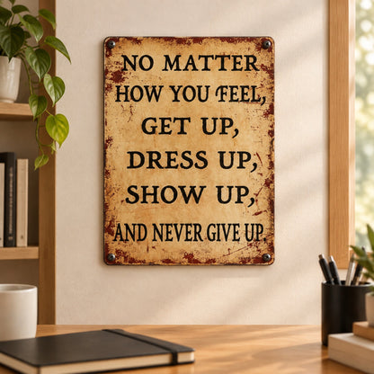 💙 Inspirational Vintage Metal Sign – "Never Give Up" Motivational Wall Decor ✨🏡