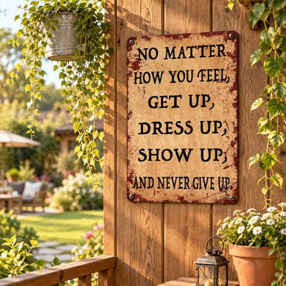💙 Inspirational Vintage Metal Sign – "Never Give Up" Motivational Wall Decor ✨🏡