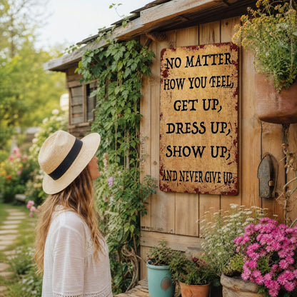 💙 Inspirational Vintage Metal Sign – "Never Give Up" Motivational Wall Decor ✨🏡