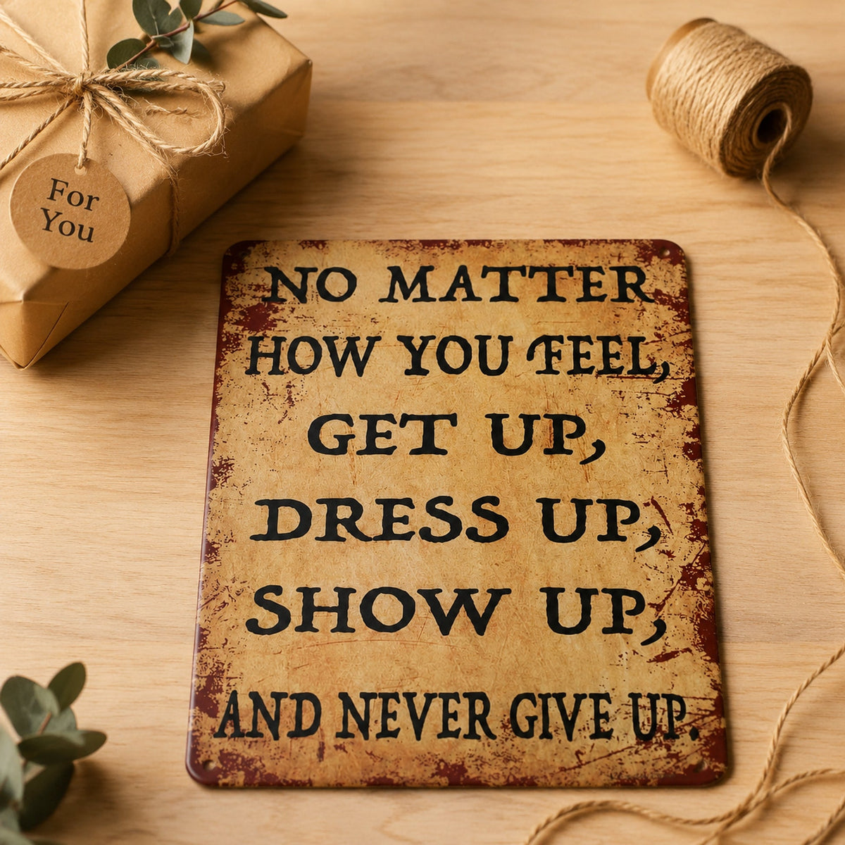 💙 Inspirational Vintage Metal Sign – "Never Give Up" Motivational Wall Decor ✨🏡