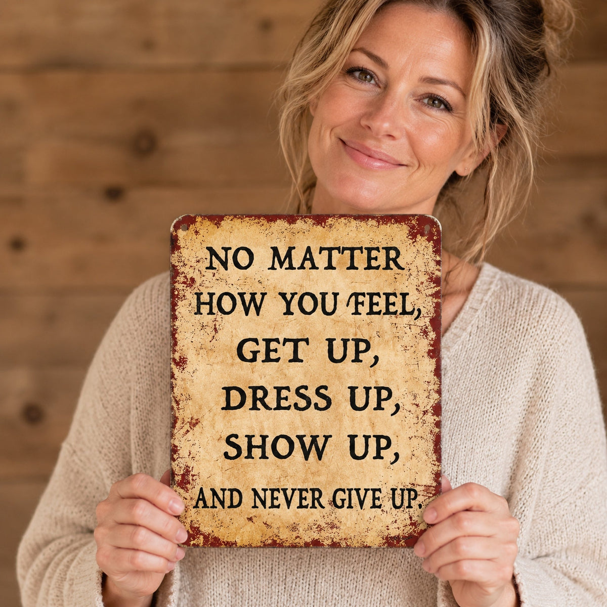 💙 Inspirational Vintage Metal Sign – "Never Give Up" Motivational Wall Decor ✨🏡