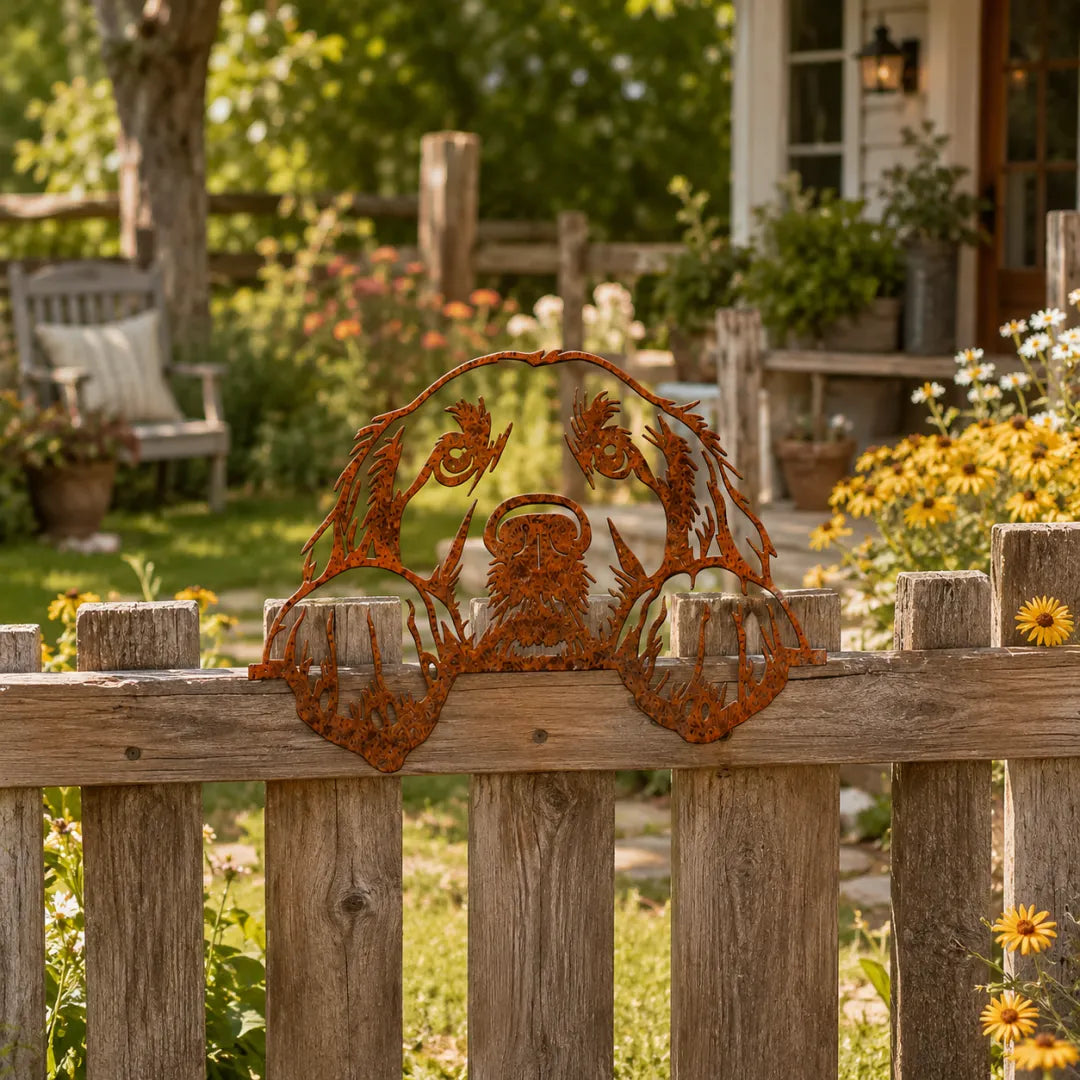 🐾Playful Pet Fence Topper – Rustic Metal Garden Animal Decor