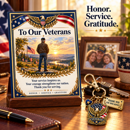 🦅 "Thank You For Your Service" Patriotic Veteran Keychain with Appreciation Card