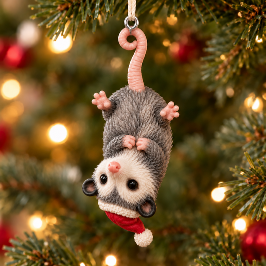 🐾 "Hanging Around" Santa Possum Ornament – Funny Upside-Down Christmas Tree Decor 🎅✨