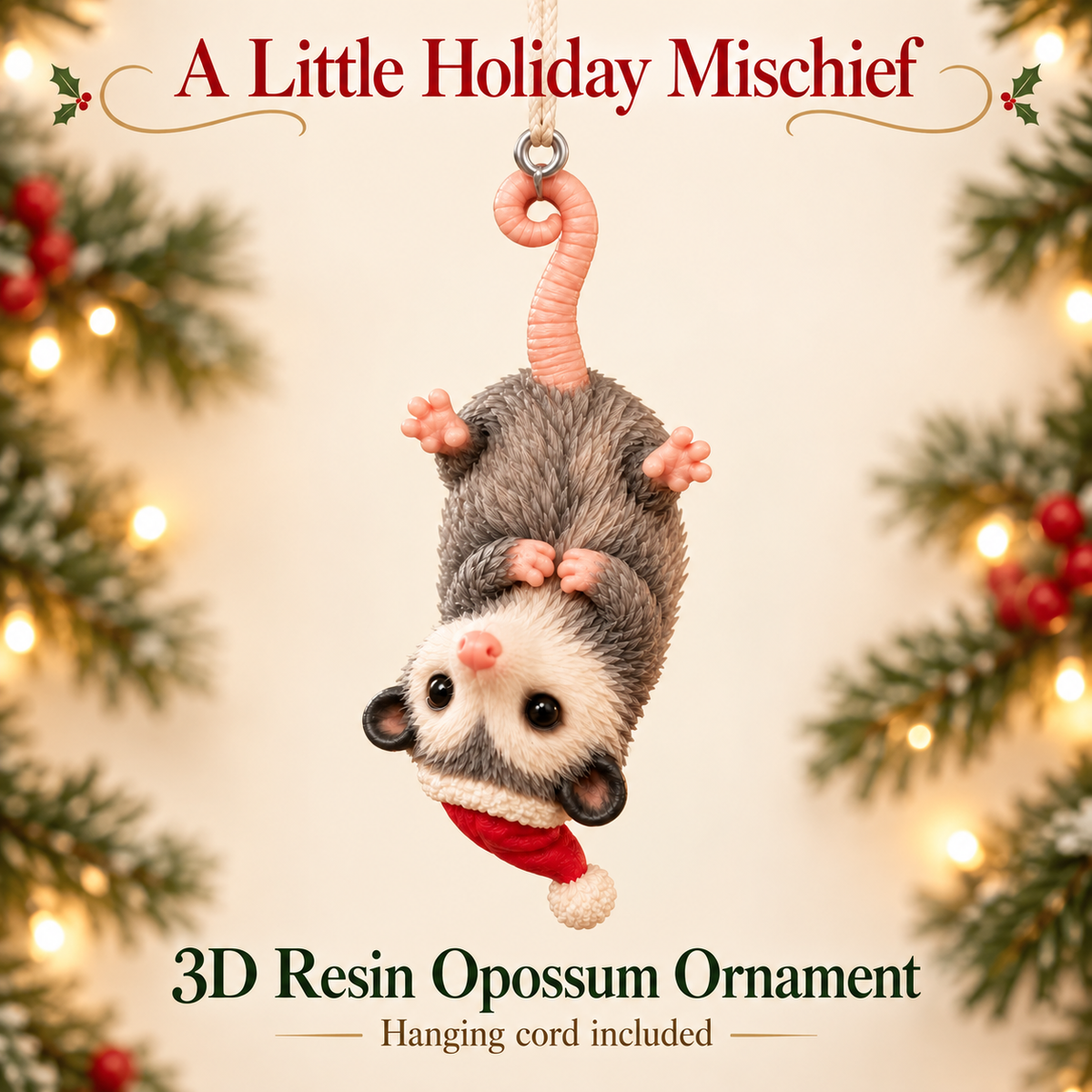 🐾 "Hanging Around" Santa Possum Ornament – Funny Upside-Down Christmas Tree Decor 🎅✨