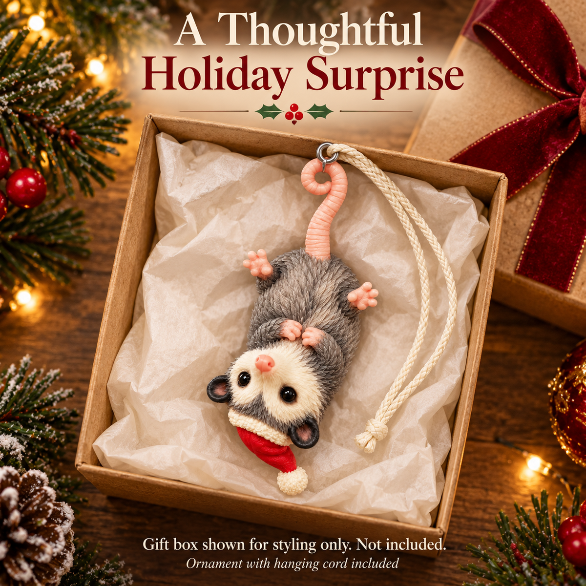 🐾 "Hanging Around" Santa Possum Ornament – Funny Upside-Down Christmas Tree Decor 🎅✨