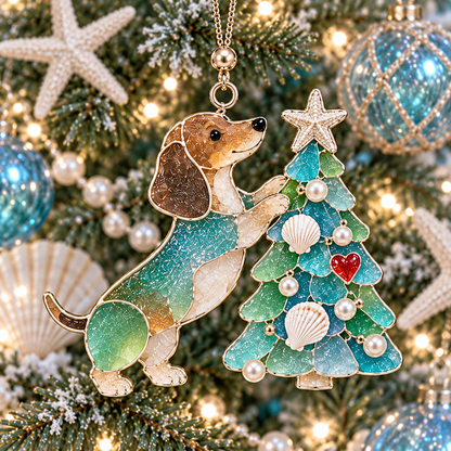 Coastal Dachshund Sea Glass Ornament