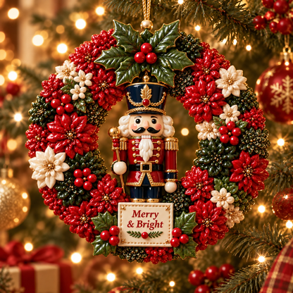 Merry & Bright Christmas Wreath Ornament