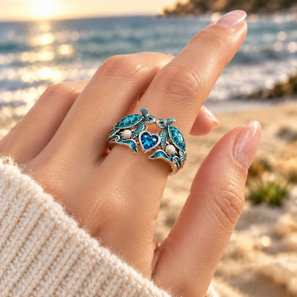 🐢 Sea Turtle Ring with Message Card