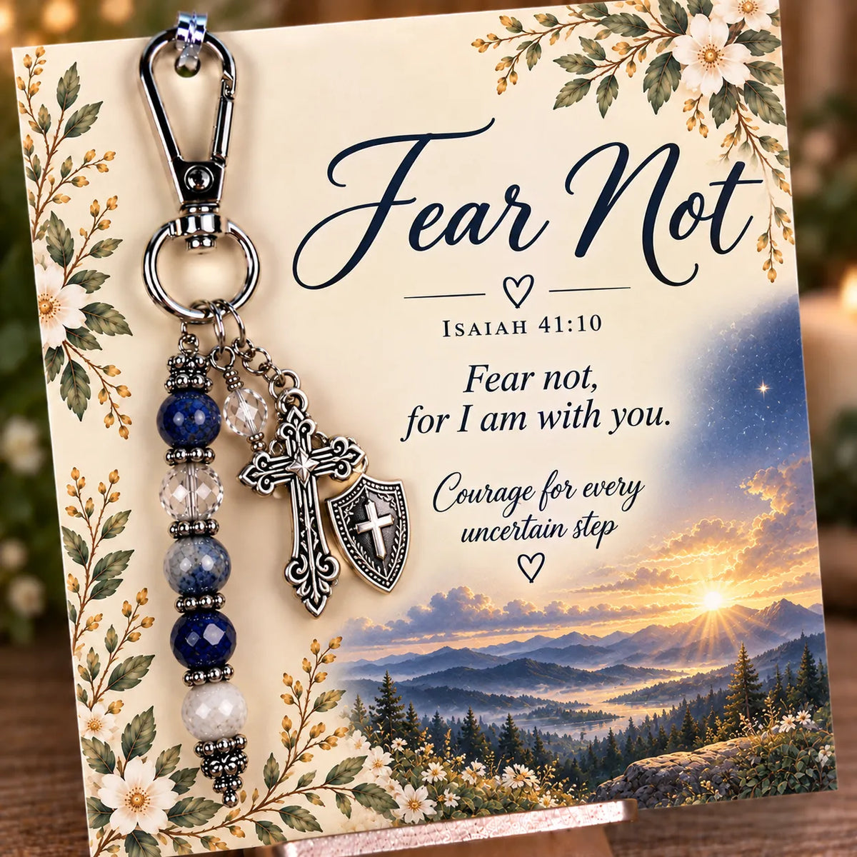 🙏✨ Christian Faith Keychain – Inspirational Scripture Gift with Cross & Prayer Beads